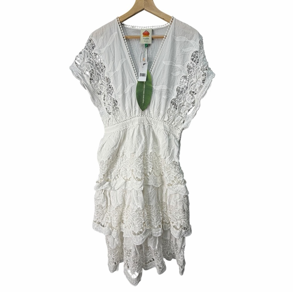 NWT FARM Rio Off-White Richelier Midi DressTextured V-Neck Top medium graduation - Picture 1 of 8